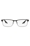 Prada 57mm Rectangular Optical Glasses In Rubber Black