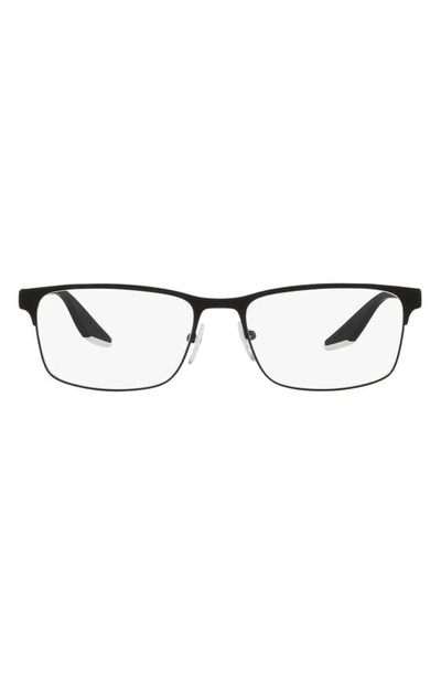 Prada 57mm Rectangular Optical Glasses In Rubber Black