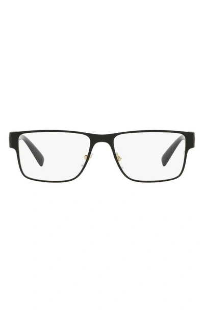 Versace 55mm Rectangular Optical Glasses In Matte Blak / Gold