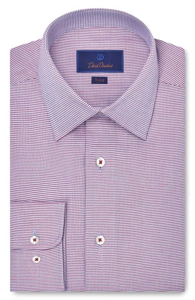 David Donahue Trim Fit Dobby Micro Check Cotton Dress Shirt In Merlot/sky