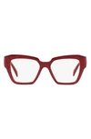 Prada 51mm Square Optical Glasses In Red/ Grey Marble