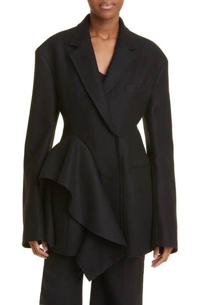 Jason Wu Collection Wool Melton Sculpted Jacket With Ruffle Detail In Black