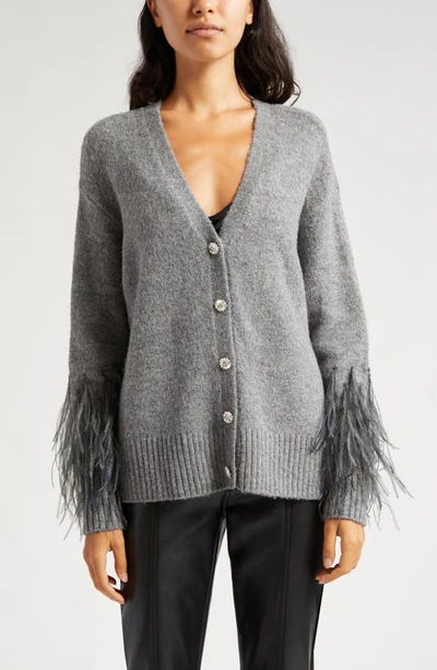 Cinq À Sept Briana Feather-cuff Knit Cardigan In Medium Heather Grey