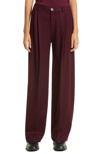Vince Wool Pleated-front Straight-leg Pants In Cherry Wine