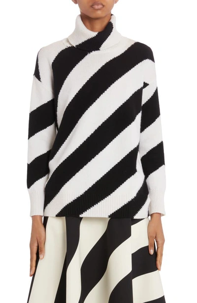 Valentino Diagonal Stripe Virgin Wool Turtleneck Sweater In Blanco