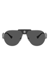 Versace 63mm Oversize Pilot Sunglasses In Gunmetal
