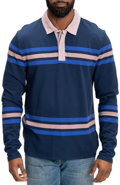 Threads 4 Thought Ashby Stripe Long Sleeve Organic Cotton Blend Piqué Polo In Raw Denim/eclipse