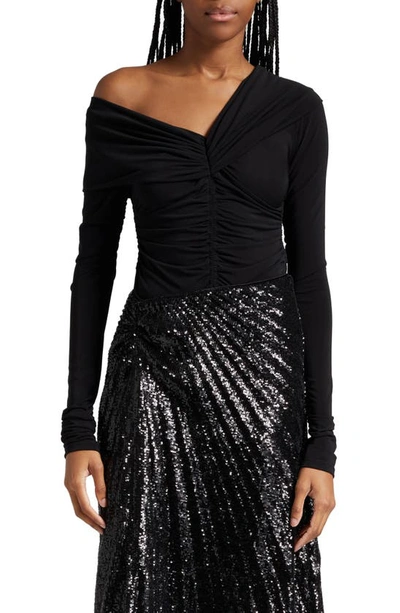 A.l.c Marie Ruched Asymmetric One-shoulder Top In Black