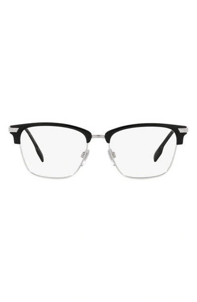 Burberry Pearce 53mm Square Optical Glasses In Black/ Silver