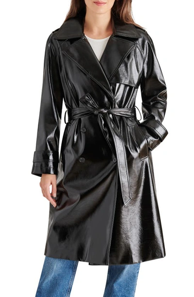 Steve Madden Ilia Faux Leather Trench Coat In Black