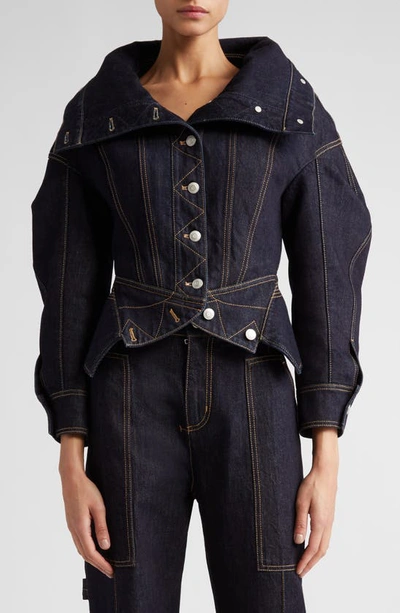 ALEXANDER MCQUEEN FUNNEL NECK DENIM JACKET