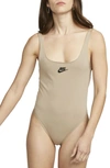 Nike Logo Embroidered Bodysuit In Khaki