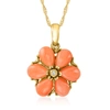 ROSS-SIMONS CORAL FLOWER PENDANT NECKLACE WITH DIAMOND ACCENT IN 14KT YELLOW GOLD