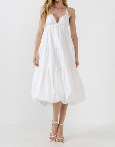 English Factory Balloon Dress With Strappy Back Detail In White