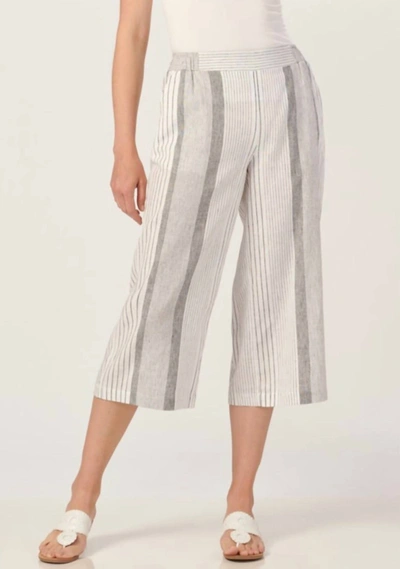 Giftcraft Linen Blend Striped Crop Pant In White