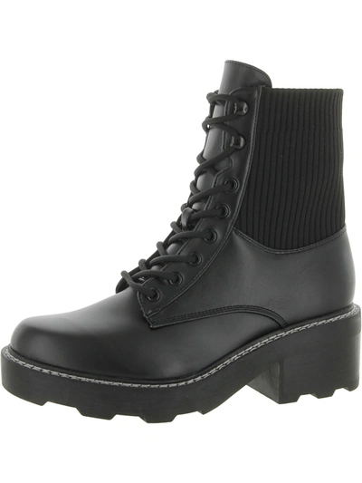 Marc Fisher Lamit 2 Womens Faux Leather Ankle Combat & Lace-up Boots In Black