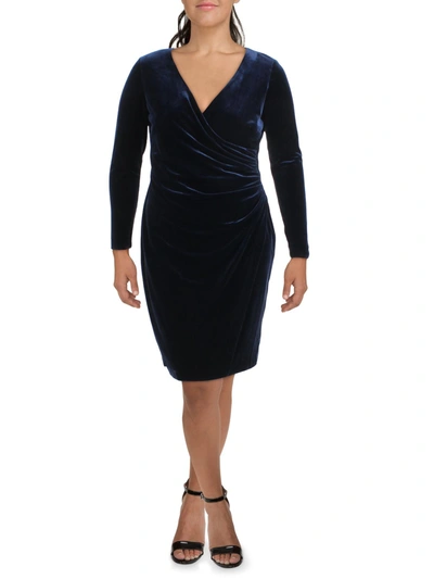 Lauren Ralph Lauren Womens Velvet Surplice Cocktail And Party Dress In Blue