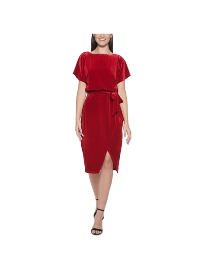 Kensie Dresses Womens Velvet Knee Midi Dress In Red