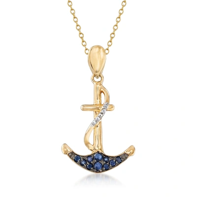 Ross-simons Sapphire Anchor Pendant Necklace With White Topaz Accents In 18kt Gold Over Sterling