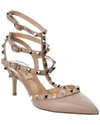 VALENTINO GARAVANI ROCKSTUD CAGED 65 LEATHER ANKLE STRAP PUMP