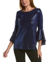 Vince Camuto Sparkle Bell Sleeve Top In Blue