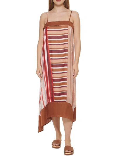 Dkny Womens Striped Tea-length Midi Dress In Beige