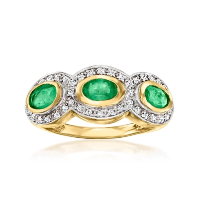 Ross-simons Emerald And . White Zircon Ring In 18kt Gold Over Sterling In Green