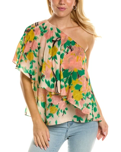Tracy Reese One-shoulder Cascade Blouse In Multi