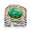ROSS-SIMONS MALACHITE FLOWER RING IN STERLING SILVER AND 14KT YELLOW GOLD