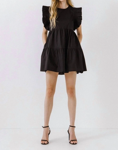 English Factory Lexie Ruffled Babydoll Mini Dress In Black