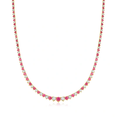 Ross-simons Ruby And Diamond Tennis Necklace In 18kt Gold Over Sterling In Red