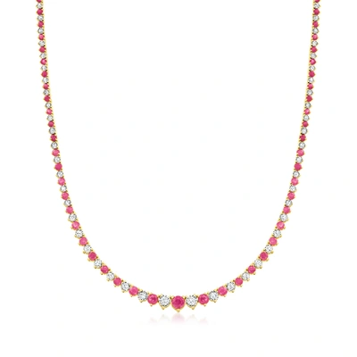 Ross-simons Ruby And Diamond Tennis Necklace In 18kt Gold Over Sterling In Multi