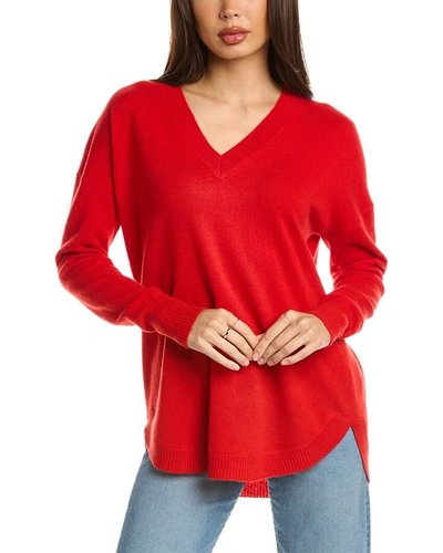 Incashmere V-neck Cashmere Tunic Sweater In Red