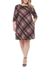 Jessica Howard Plus Womens Knit Plaid Shift Dress In Multi