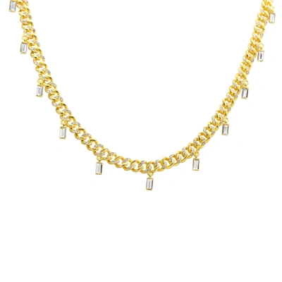 Adornia Curb Chain Baguette Dangle Adjustable Choker Necklace Gold In Yellow