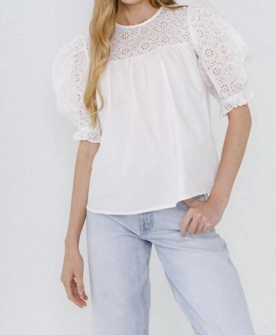 English Factory Jane Eyelet Puff Sleeve Top In White