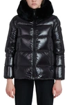 The Recycled Planet Company Water Resistant Nylon Down Puffer Coat With Faux Fur Trim In Black