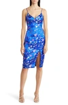 Bebe Floral Jacquard Satin Cocktail Dress In Blue