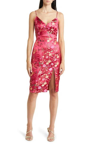 Bebe Floral Jacquard Satin Cocktail Dress In Rose