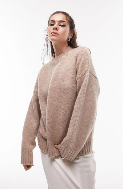 Topshop Knitted Crew Neck Sweater In Oat-neutral