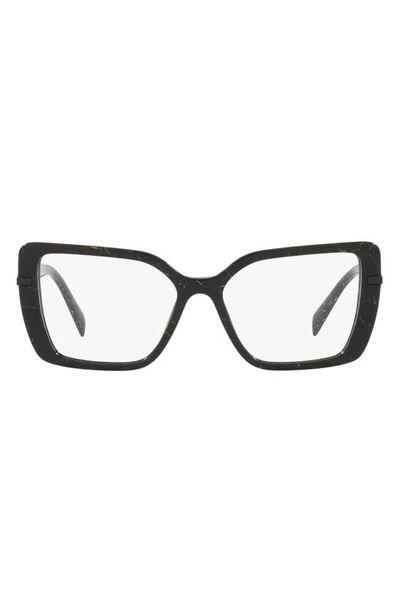 Prada 55mm Square Optical Glasses In Black/ Yellow Marble