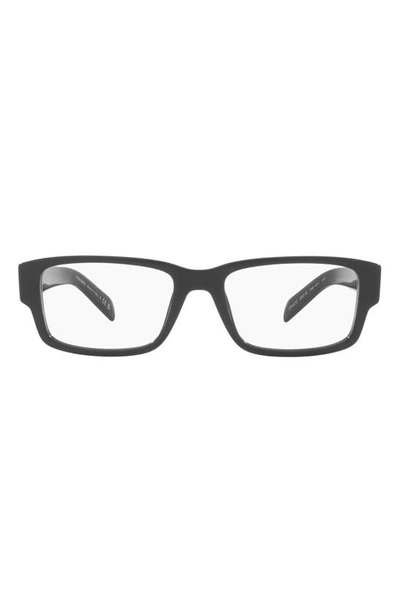 Prada 55mm Rectangular Optical Glasses In Black