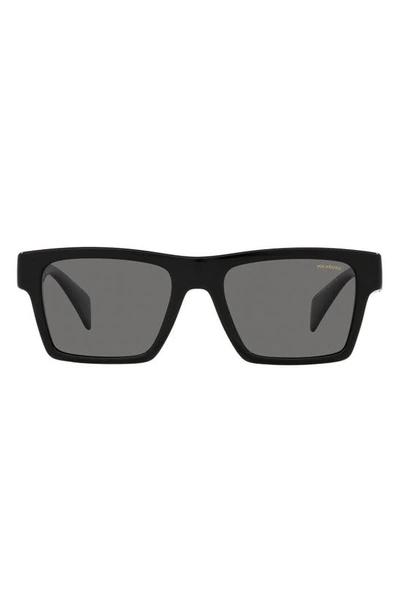 Versace 54mm Polarized Rectangular Sunglasses In Black
