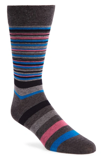 Cole Haan Town Stripe Crew Socks In Dark Gray