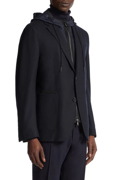 Zegna Trofeo Cashmere Blend Sweater Jacket In Navy