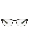 Prada 55mm Rectangular Optical Glasses In Rubber Black