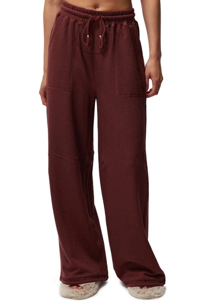 Spiritual Gangster Claudia Wide Leg Cotton Blend Rib Sweatpants In Washed Burgundy