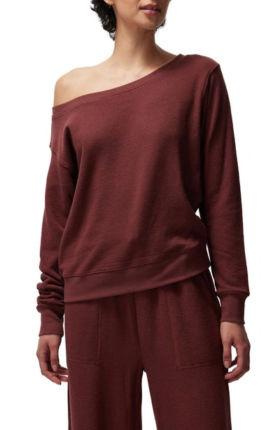 Spiritual Gangster Vida Rib One-shoulder Cotton Blend Sweatshirt In Washed Burgundy