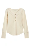 Lucky Brand Lace Detail Cotton Rib Henley Top In Cream