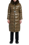 The Recycled Planet Company Lexi Water Resistant Hooded Nylon Down Puffer Coat With Faux Fur Trim In Olive